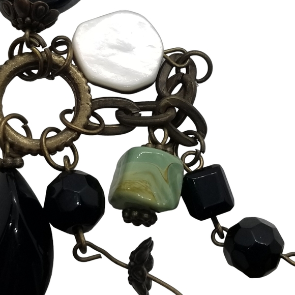 HIGH QUALITY ANTIQUE BRASS NECKLACE WITH MURANO ART GLASS PENDANTS - Picture 6 of 8